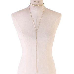 gold choker drop necklace earring set
